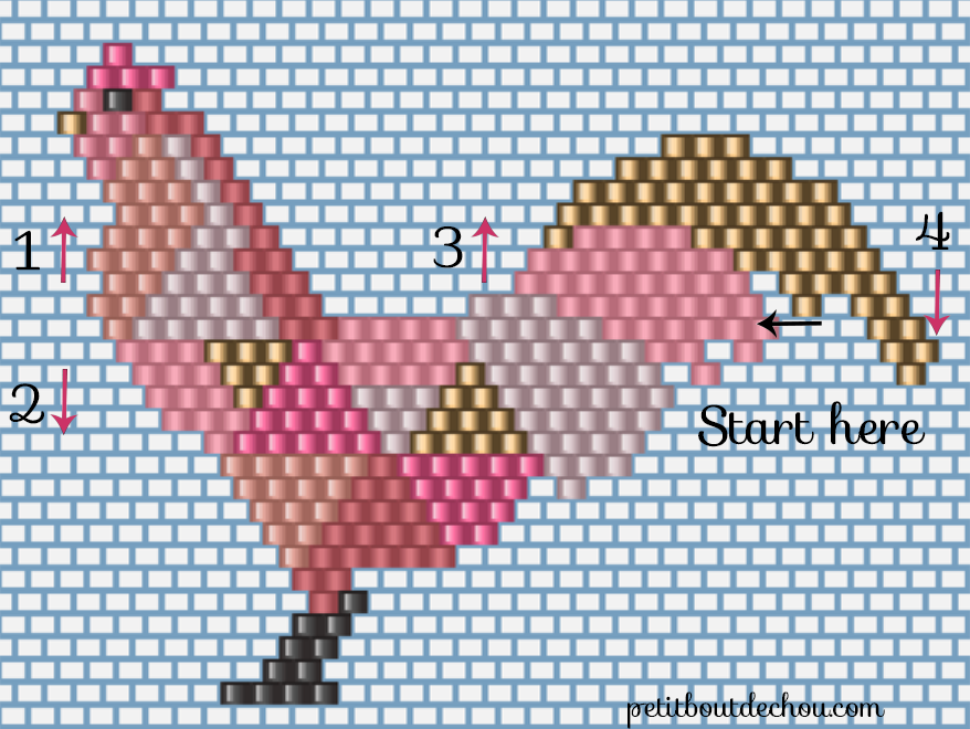 Tissage brick stitch motif coq pour le nouvel an chinois : Etape 1