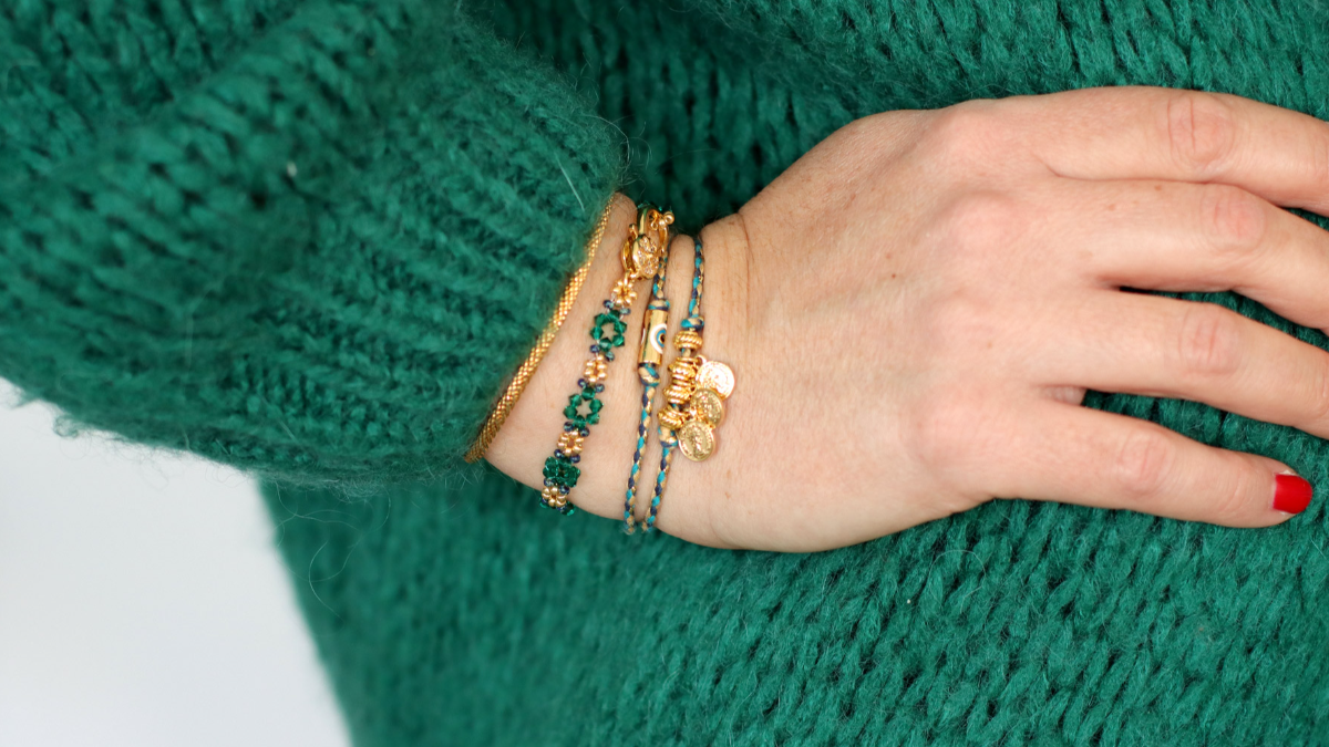 Schéma Bracelet fleurs émeraude en perles toupies PureCrystal