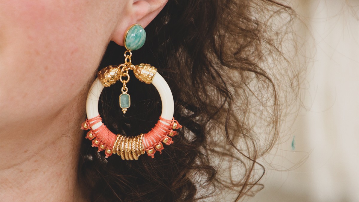 Schéma Boucles d'oreilles fantaisie ethnique avec Amazonite et macramé