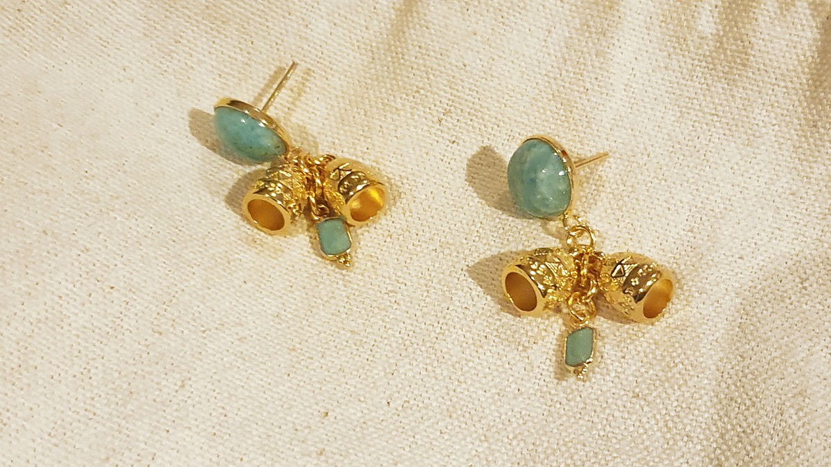 Boucles d'oreilles fantaisie ethnique avec Amazonite et macramé : Etape 5