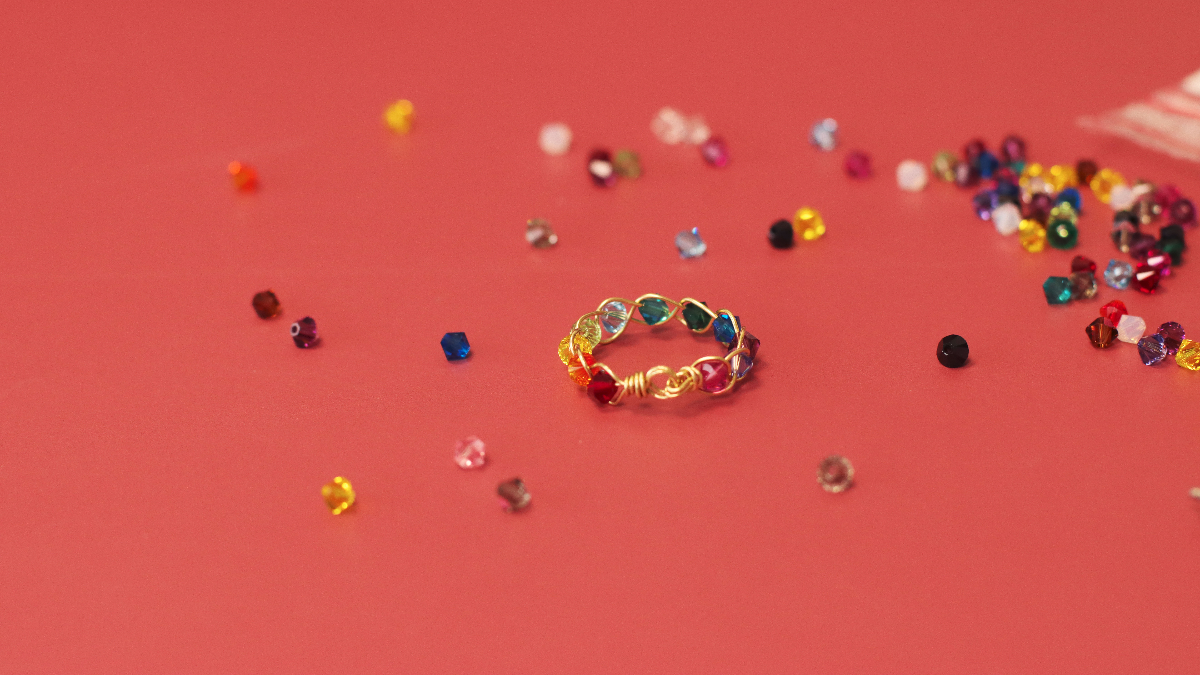 DIY Bague débutant tressage toupies PureCrystal arc-en-ciel : Etape 7