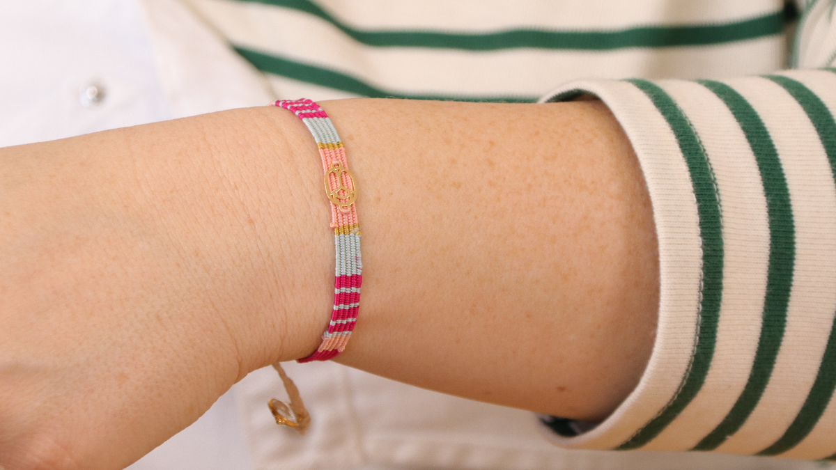 Schéma Bracelet fils de soie tissés et intercalaire scarabée doré