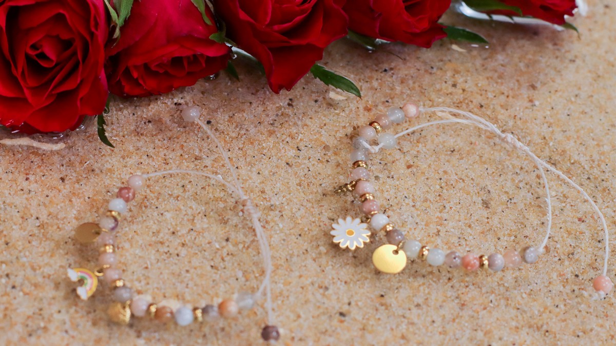 Schéma Bracelet Mère Fille duo en acier inox doré et Pierre de Lune