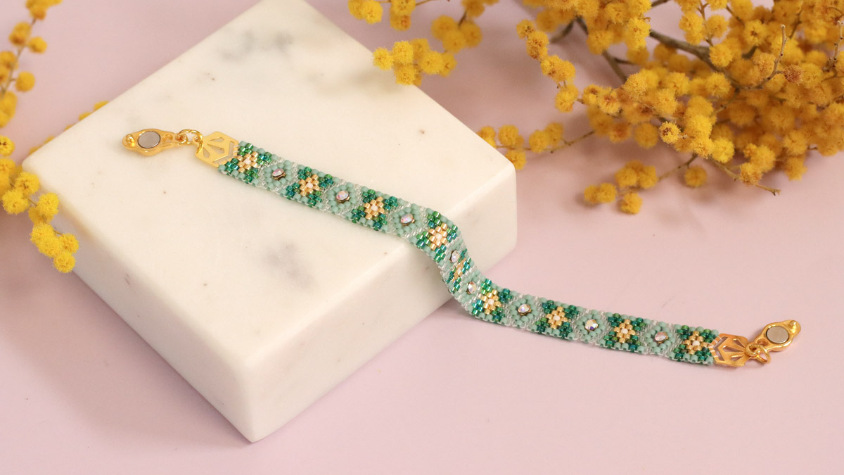 Schéma Bracelet Miyuki Peyote Impair avec insertion de crystal Mesh PureCrystal