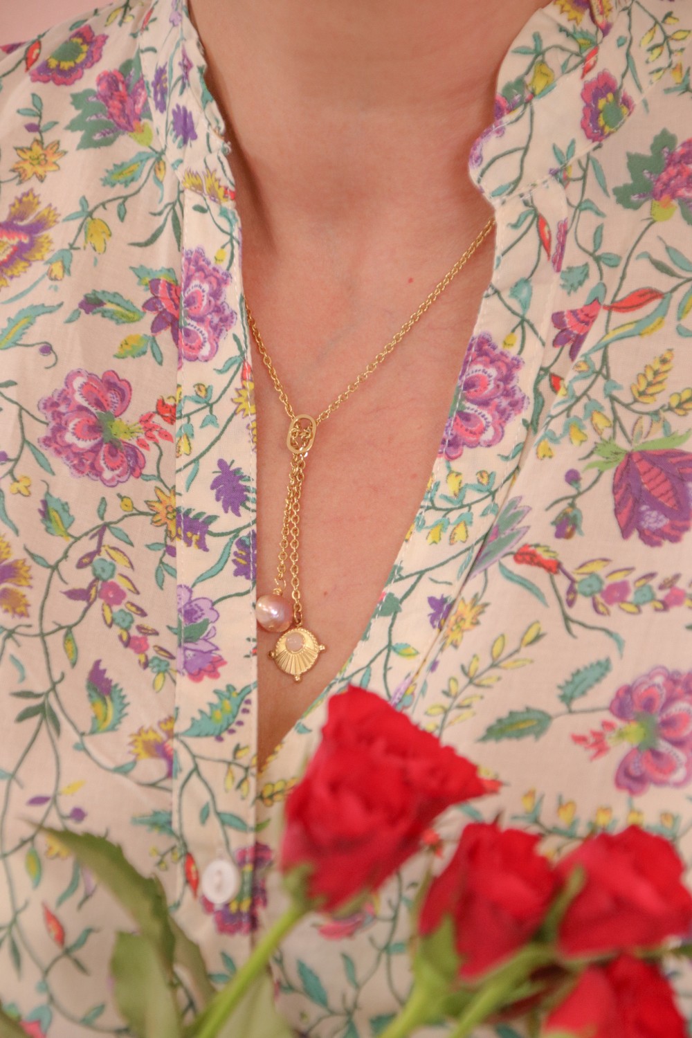 Schéma DIY collier sautoir en acier inoxydable et perle d'eau douce