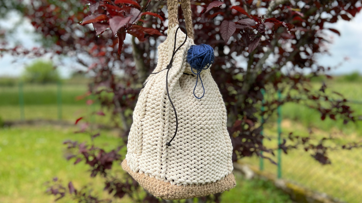 Schéma DIY sac en tricot et crochet avec matières naturelles
