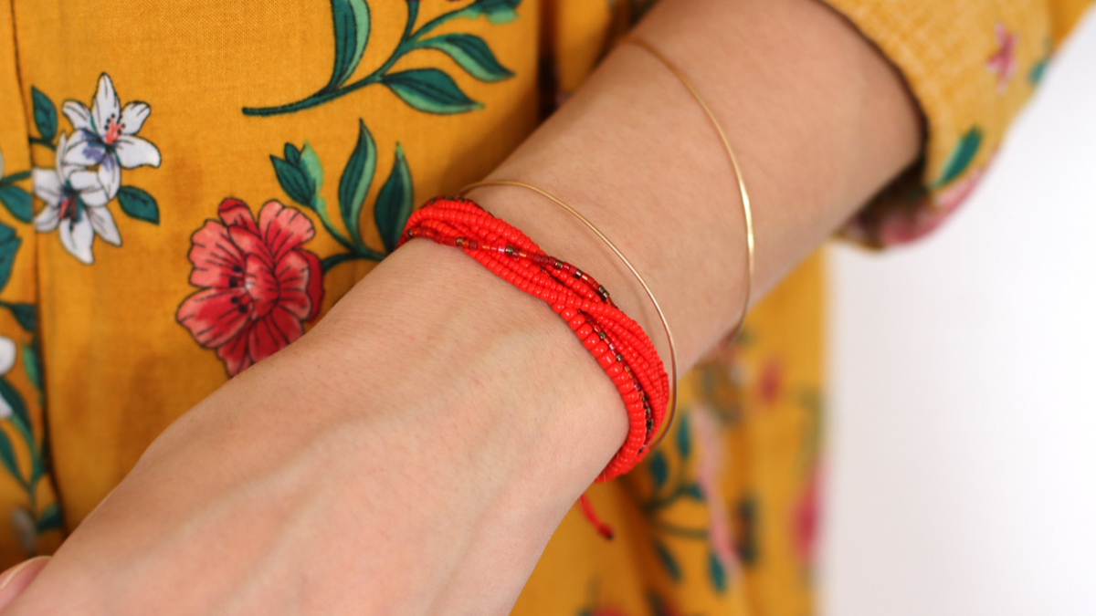 Schéma Bracelet multi fils en perles de rocailles rouges