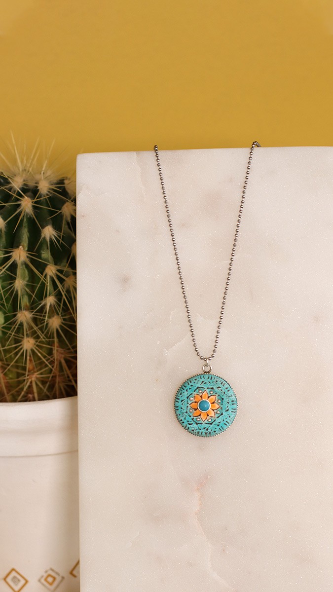 Pendentif polymère mandala avec serti en argent