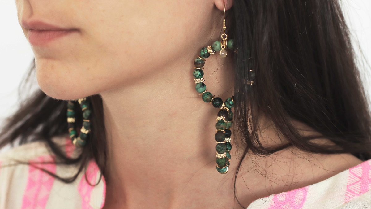 Schéma Boucles d'oreilles pendantes double anneau avec Turquoise Africaine