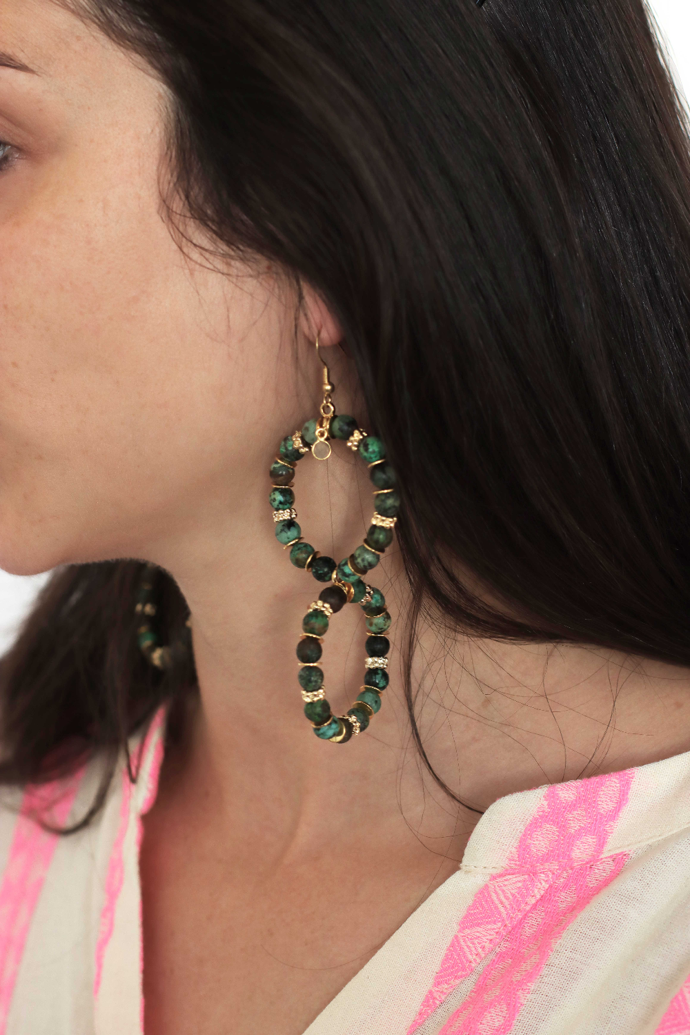 Schéma Boucles d'oreilles pendantes double anneau avec Turquoise Africaine