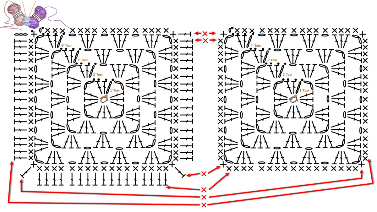 DIY Sac en carré crochet (granny square) avec fil de coton recyclé Nova Vita : Etape 13
