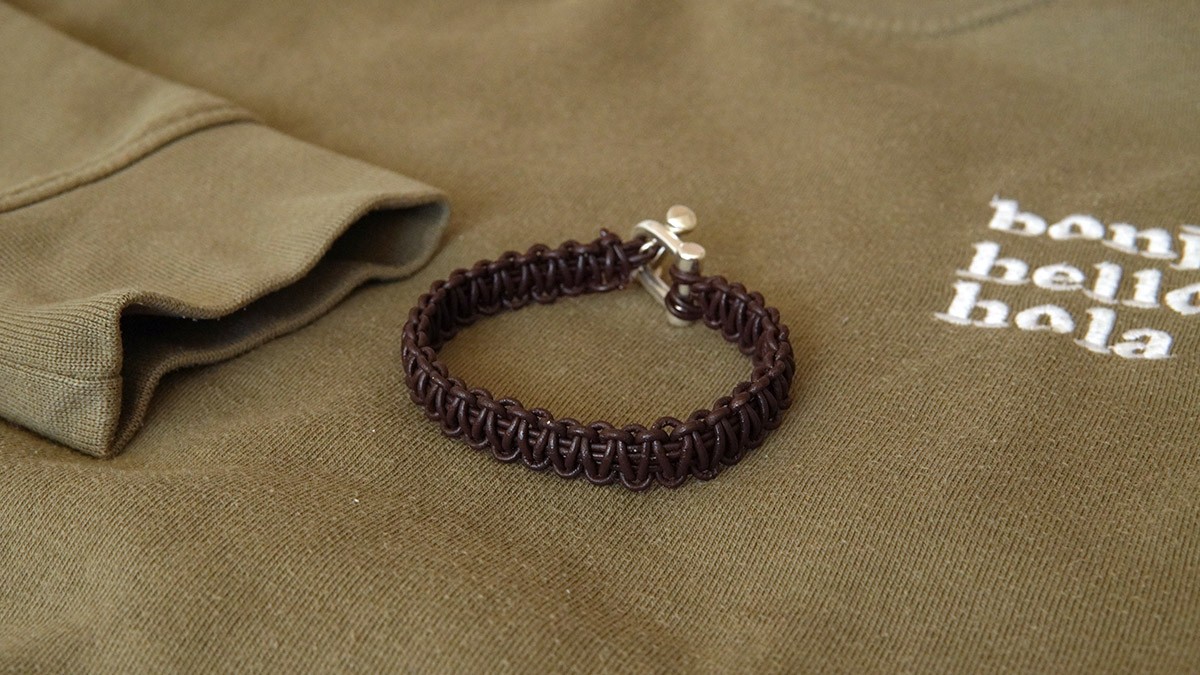 Schéma Bracelet macramé homme cordon cuir et fermoir manille