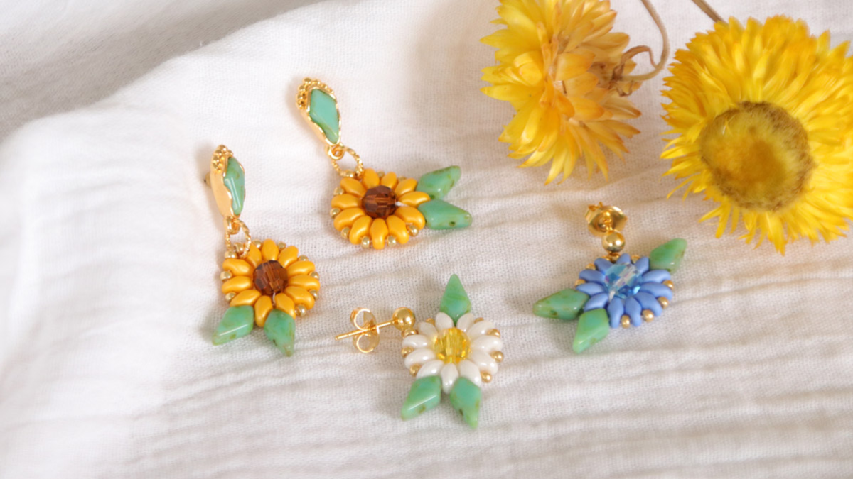 Schéma Boucles d'oreilles tournesol avec perles SuperDuo