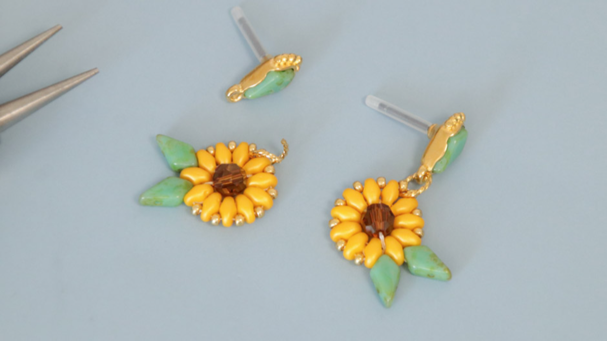 Boucles d'oreilles tournesol avec perles SuperDuo : Etape 15