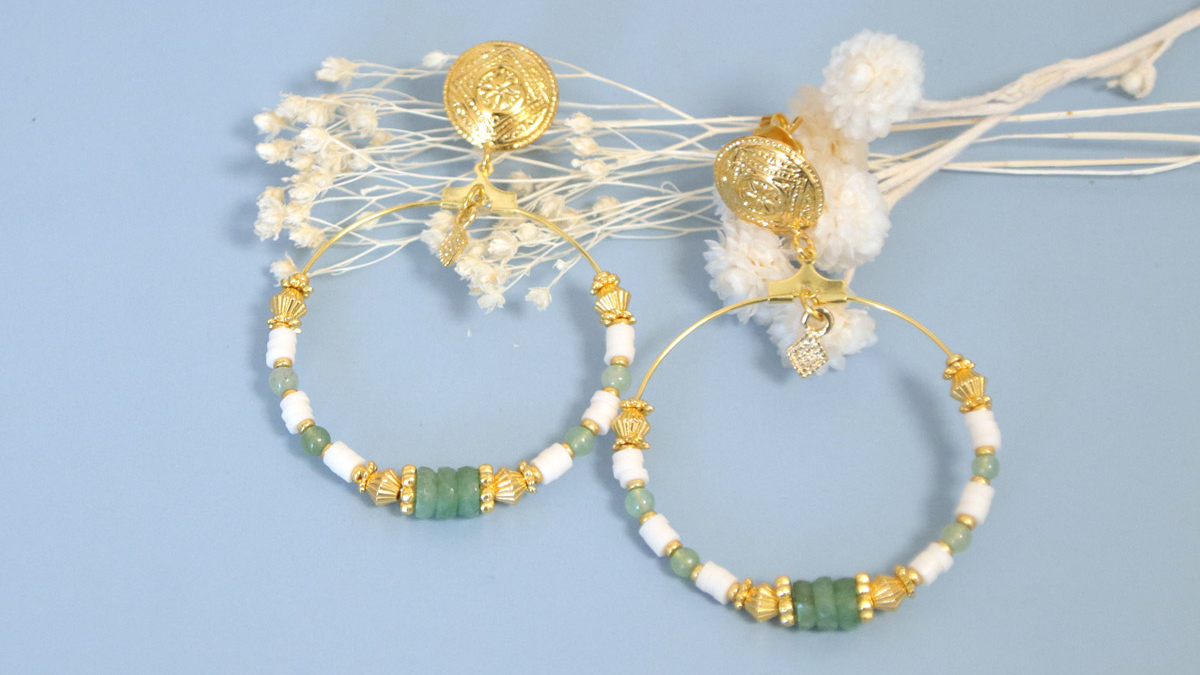 Schéma Tuto Créoles perles Aventurine verte