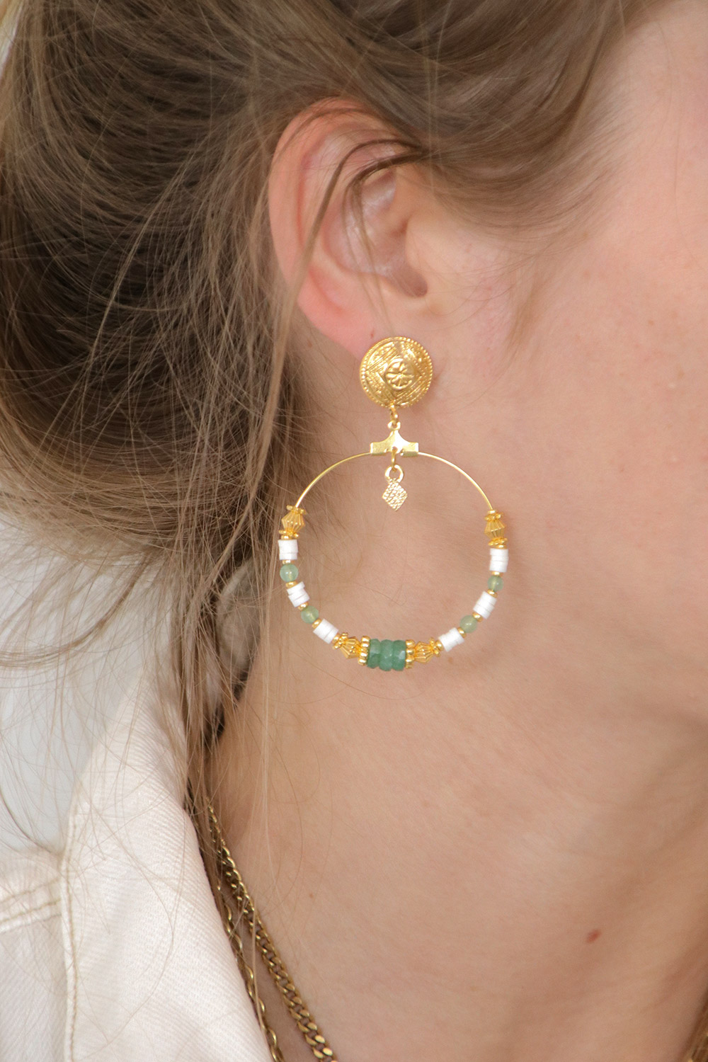 Schéma Tuto Créoles perles Aventurine verte