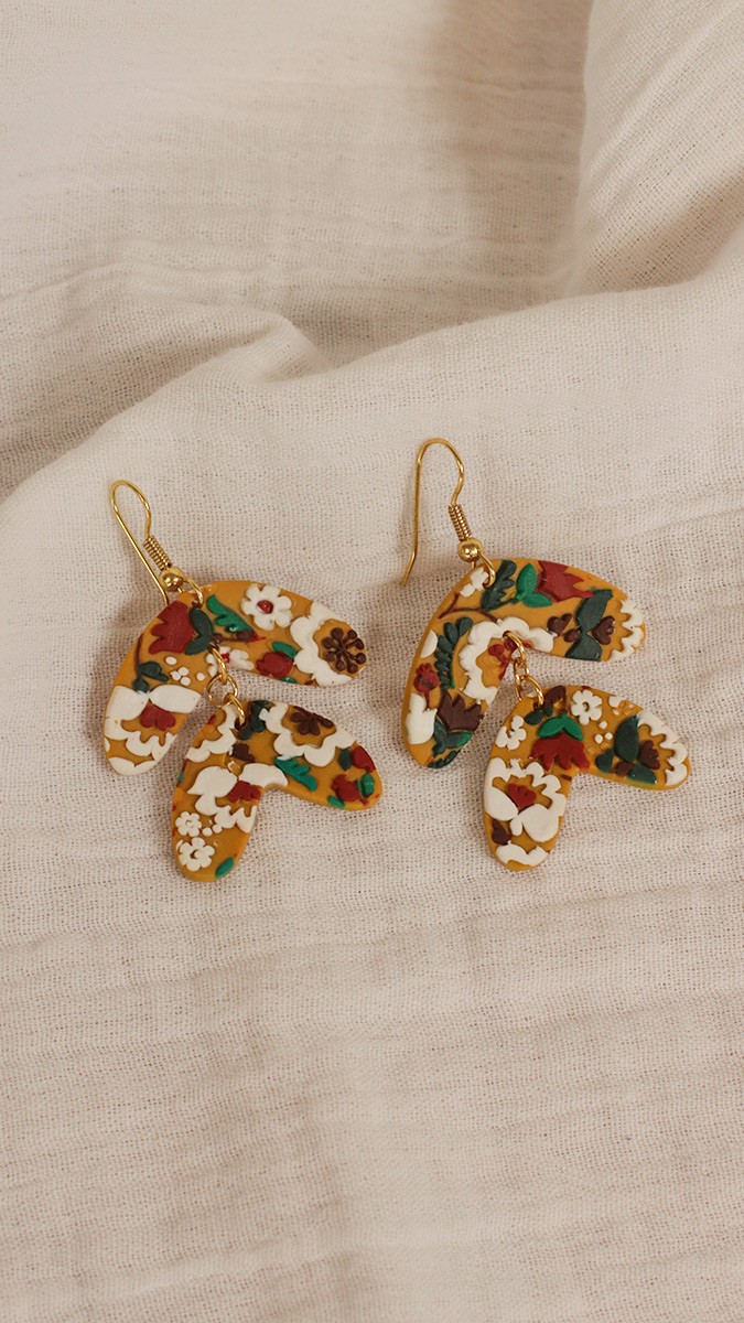 Boucles d'oreilles polymère plaque de texture fleurs