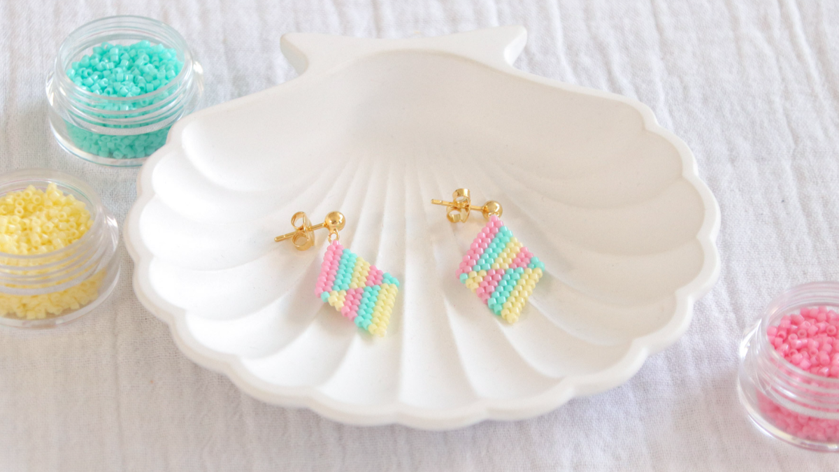 Schéma Brick Stitch Modèle Boucles d'oreilles losange en perles Miyuki
