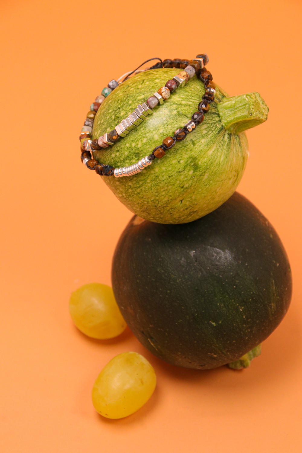 Bracelet de couple en perles heishi pierres gemmes et slam cord