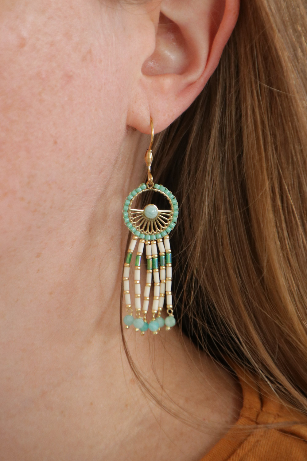 Schéma Boucles d'oreilles perles Miyuki Delica et Bugles Turquoise