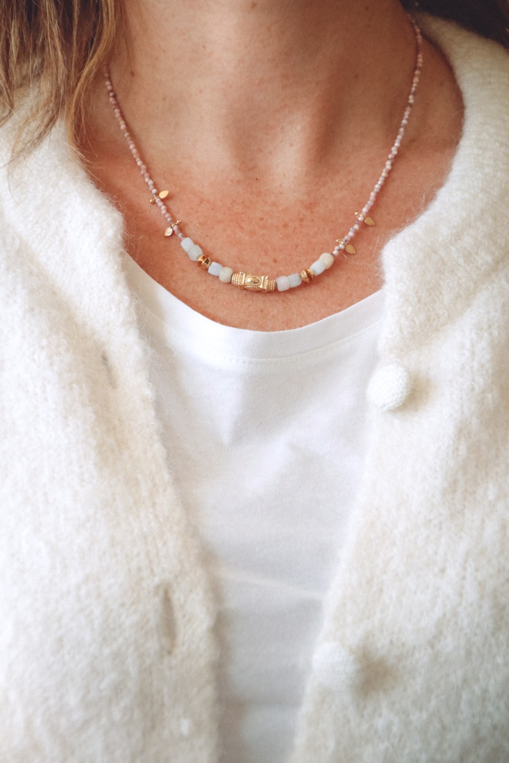 Schéma Collier bohème chic avec perles en pierre naturelle & Plaqué Or