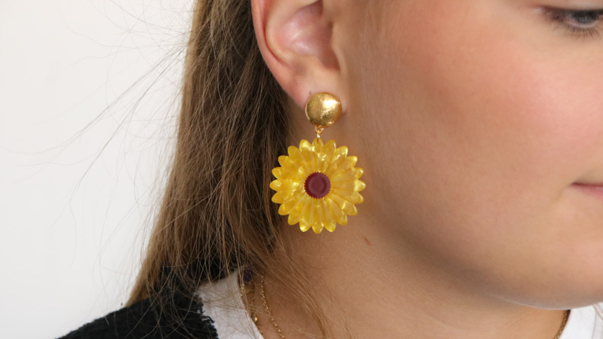Boucles d'oreilles Tournesol et Marguerite en acétate