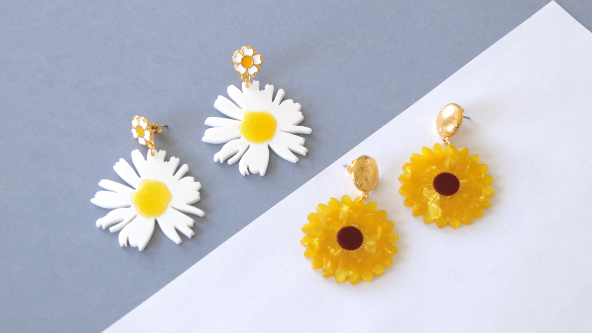 Schéma Boucles d'oreilles Tournesol et Marguerite en acétate
