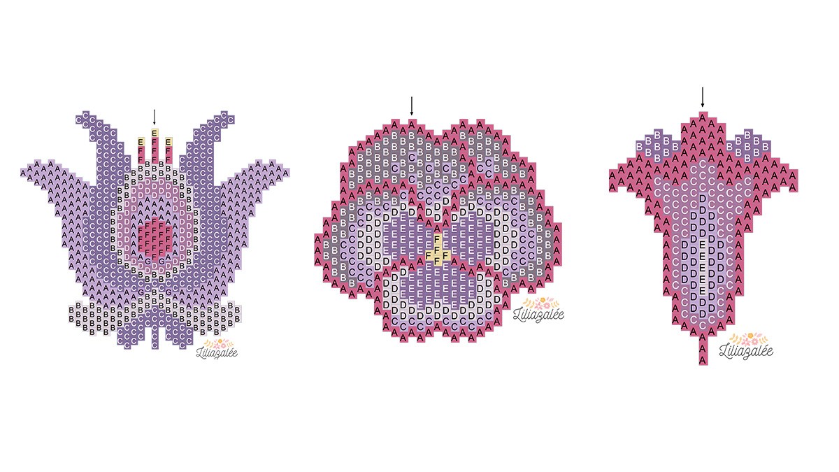 Schéma DIY Tissage fleurs Pansy en perles Miyuki technique brickstitch