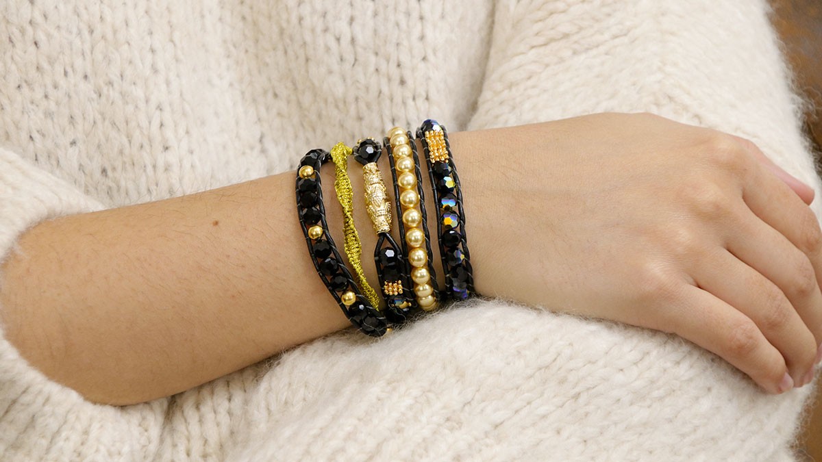 Schéma Bracelet wrap 5 tours avec perles PureCrystal et noeud macramé