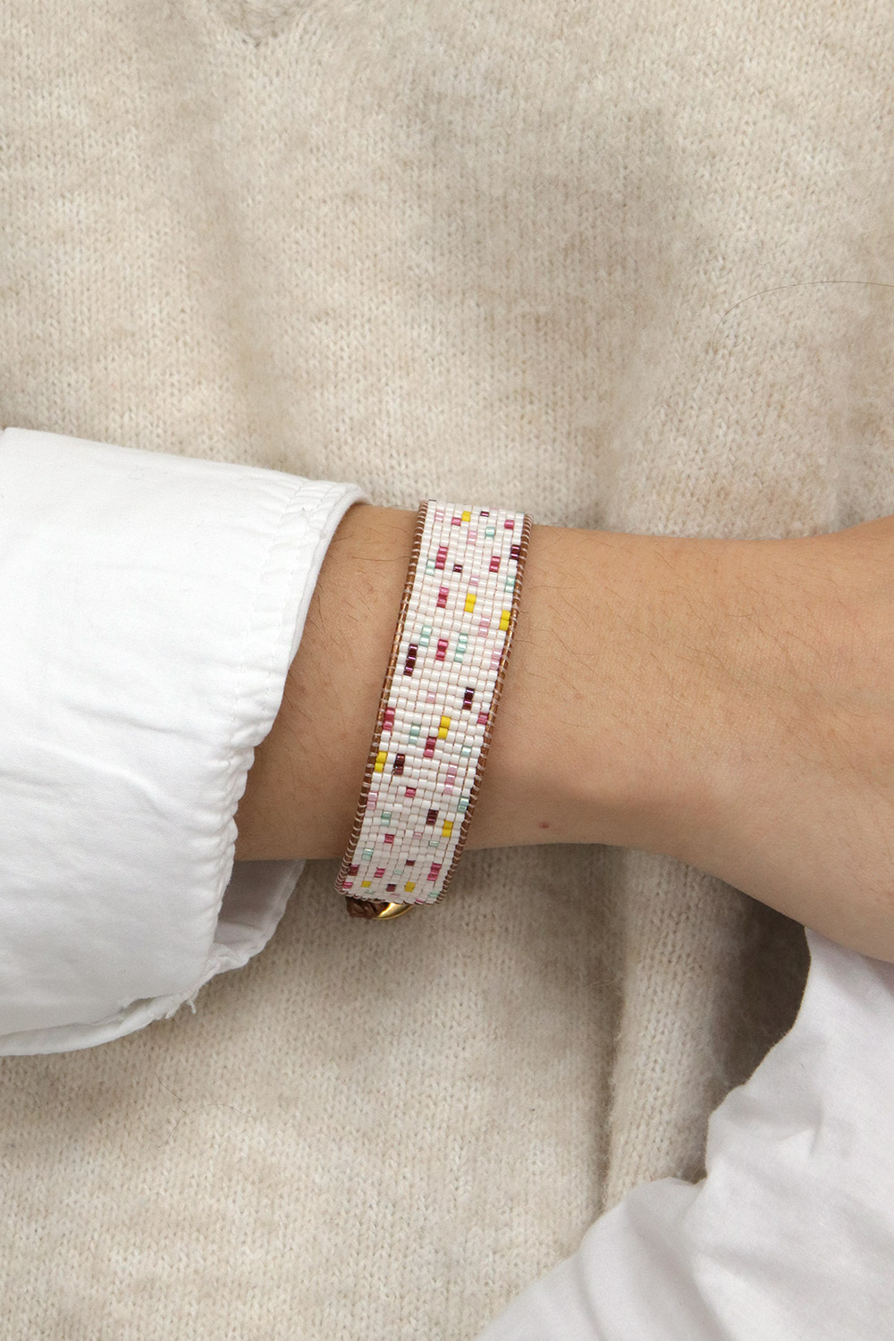 Bracelet Miyuki Métier à tisser bordure cordon cuir