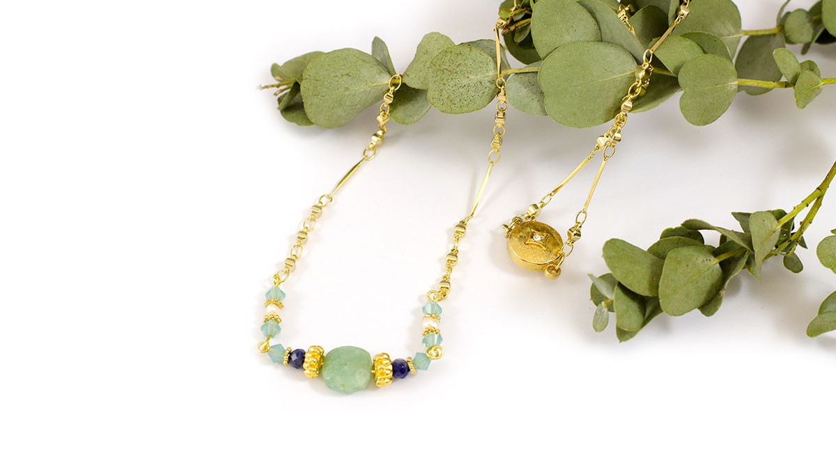 Schéma Tuto collier perles d'eau douce et pierres Sodalite et Amazonite