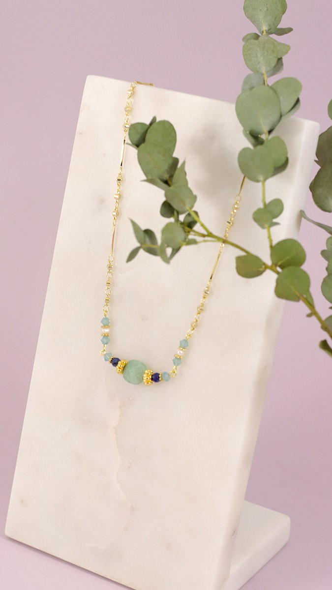 Schéma Tuto collier perles d'eau douce et pierres Sodalite et Amazonite