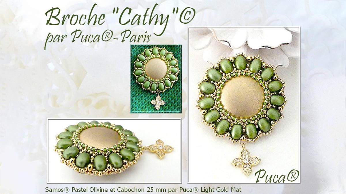 Schéma Tuto Broche Cathy avec perles Samos et cabochon Les perles par Puca®