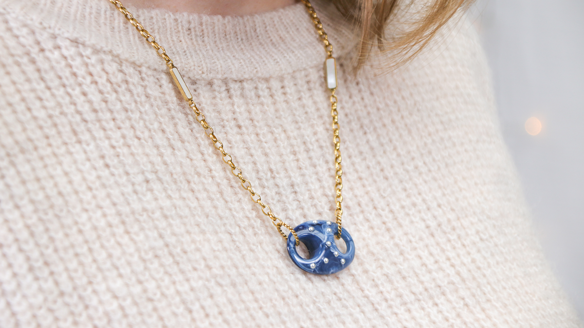 DIY Collier acier inox maillon grain de café et intercalaire en nacre