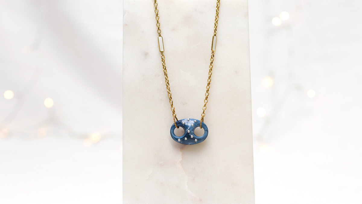 Schéma DIY Collier acier inox maillon grain de café et intercalaire en nacre