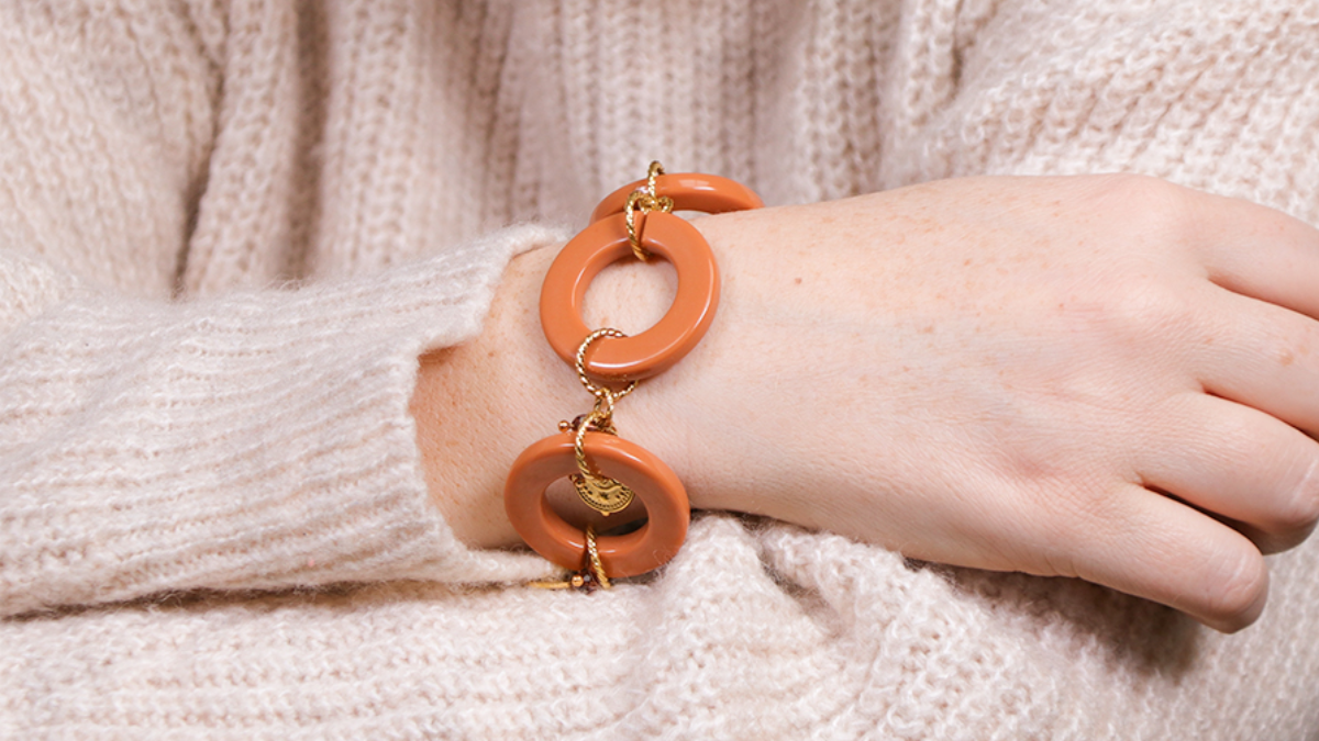 Bracelet gros maillons acier inox doré et acrylique Bracelet gros maillons acier inox doré et acrylique