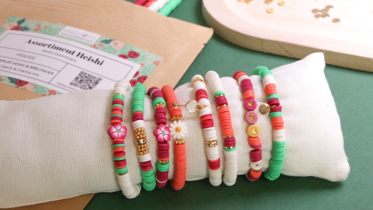 Bracelets élastiques rondelles heishi modèle Prairie