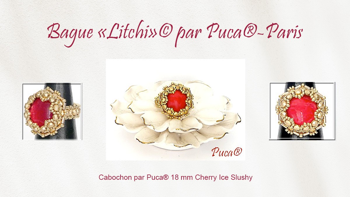 Schéma Tuto Bague Litchi avec cabochon par Puca®