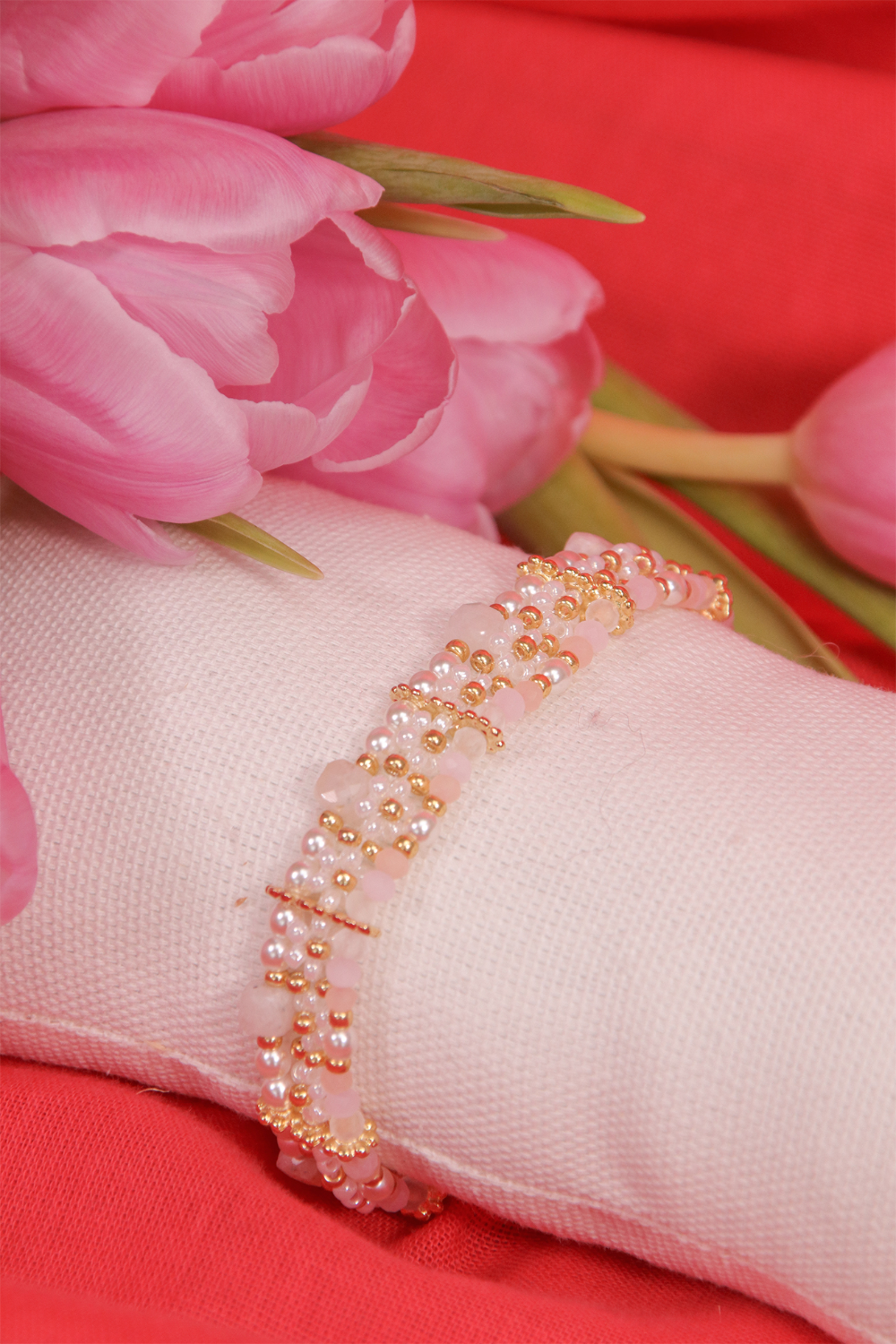 Schéma Bracelet Fleurs en perles de rocailles Multirangs avec fermoir Hiilos