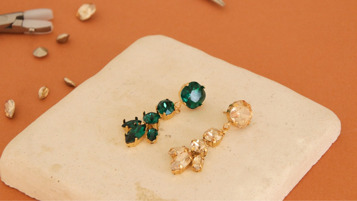 Boucles d'oreilles pendantes en cristaux sertis PureCrystal : Etape 3