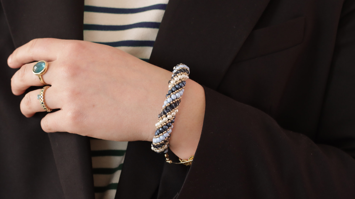 Schéma Bracelet Spirale Russe Bleu avec perles nacrées
