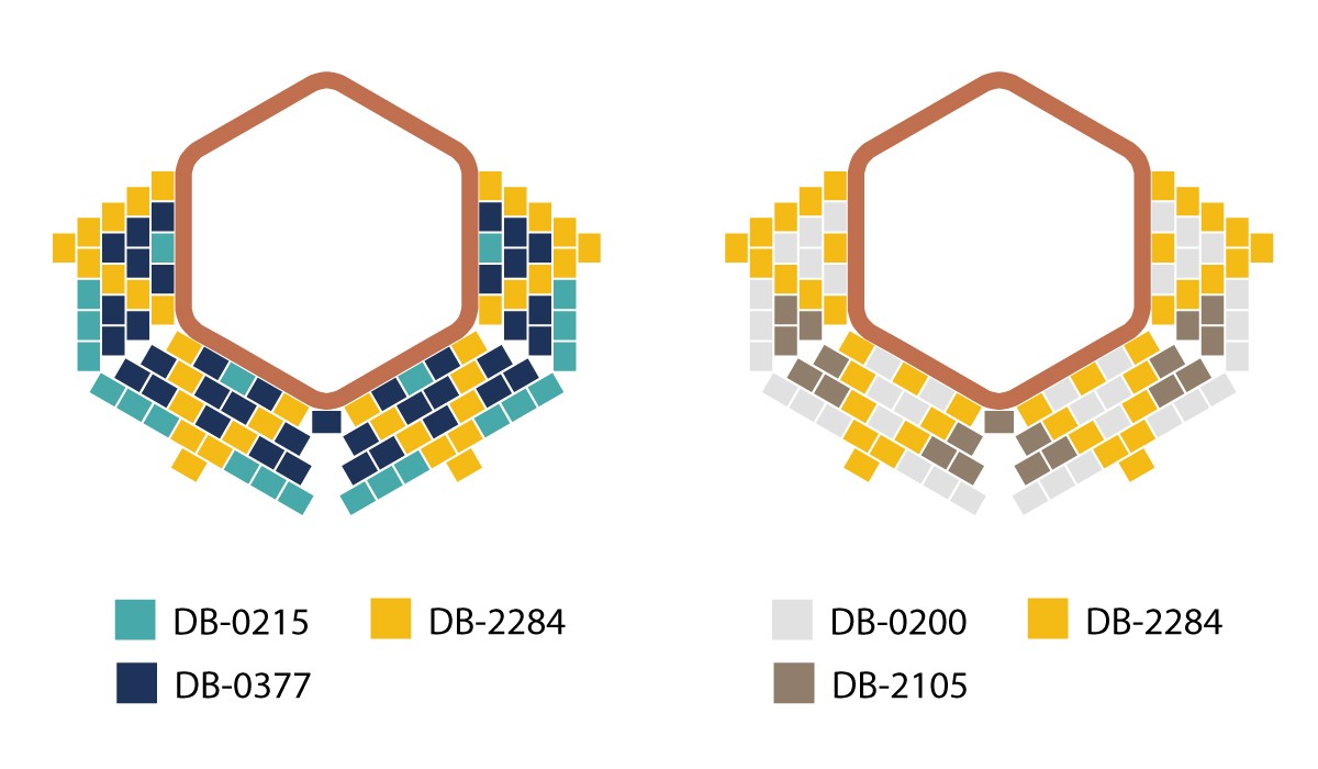 Schéma Collier Miyuki avec pendentif hexagonal en Brick Stitch