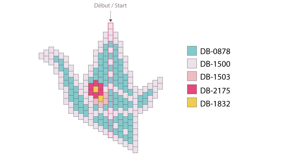 Schéma Broche oiseau style grue origami en tissage Brick Stitch