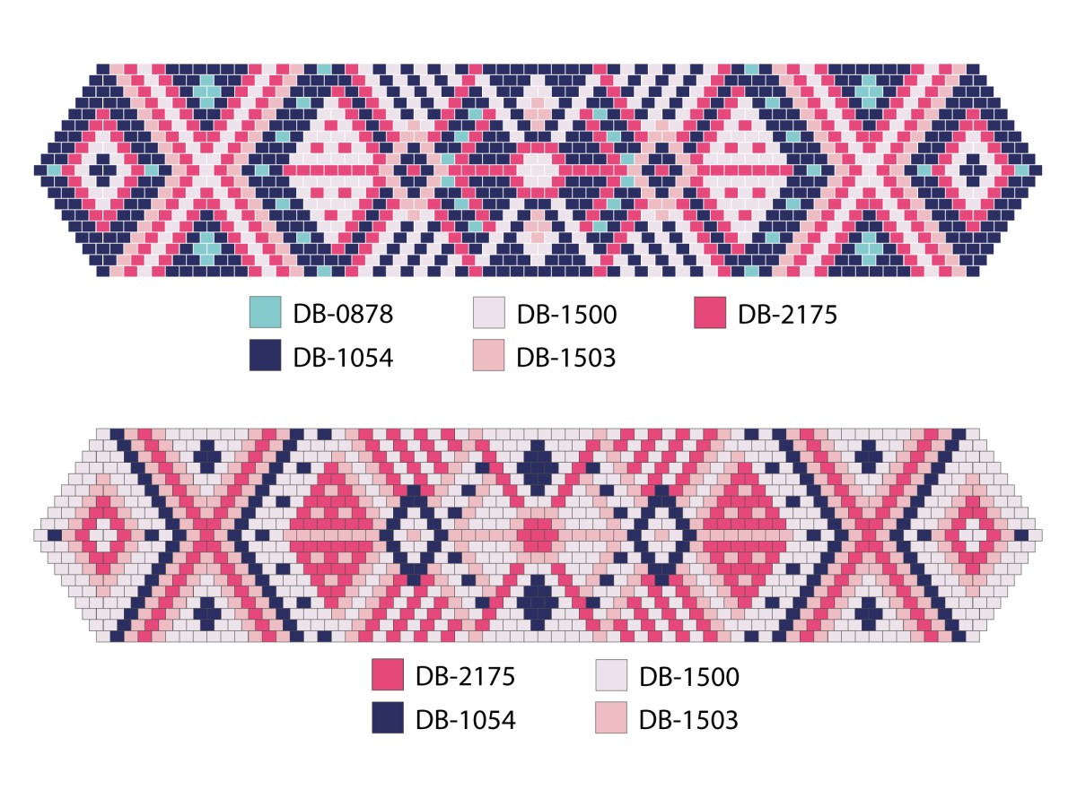 Schéma Bracelet perles Miyuki bleu foncé et rose en Peyote Impair