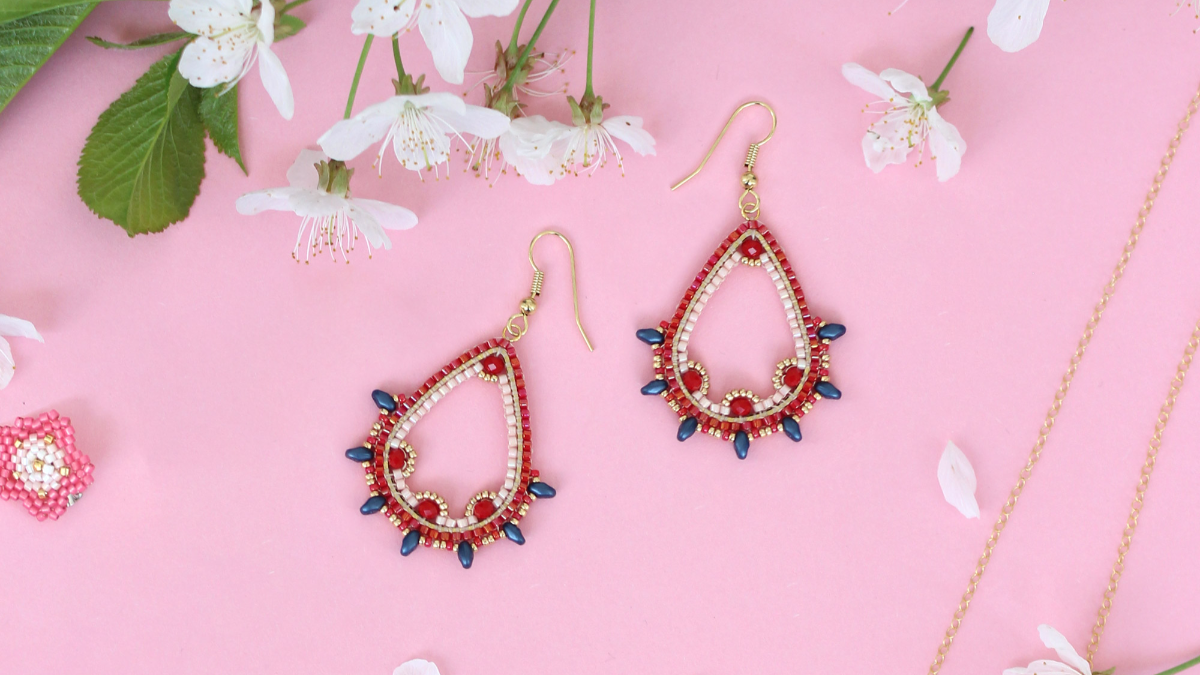 Schéma Boucles d'oreilles goutte Miyuki et perles MiniDuo en Brick Stitch