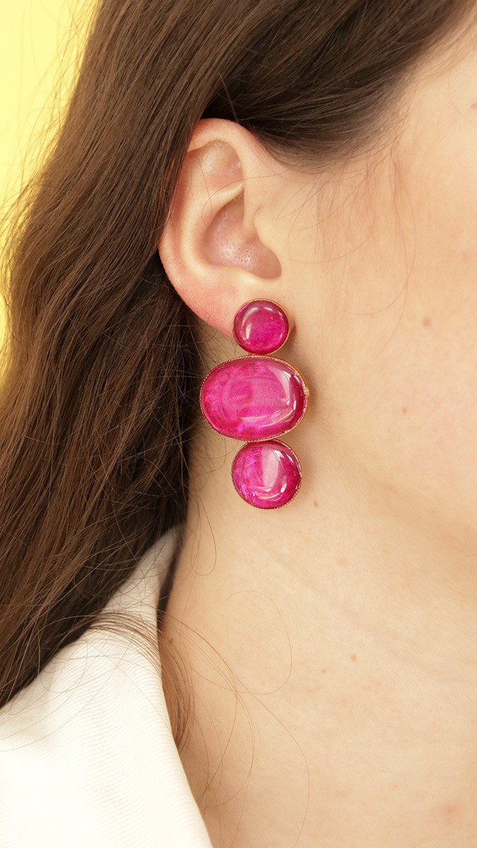 Boucles d'oreilles pendantes en polymère, encre et résine UV