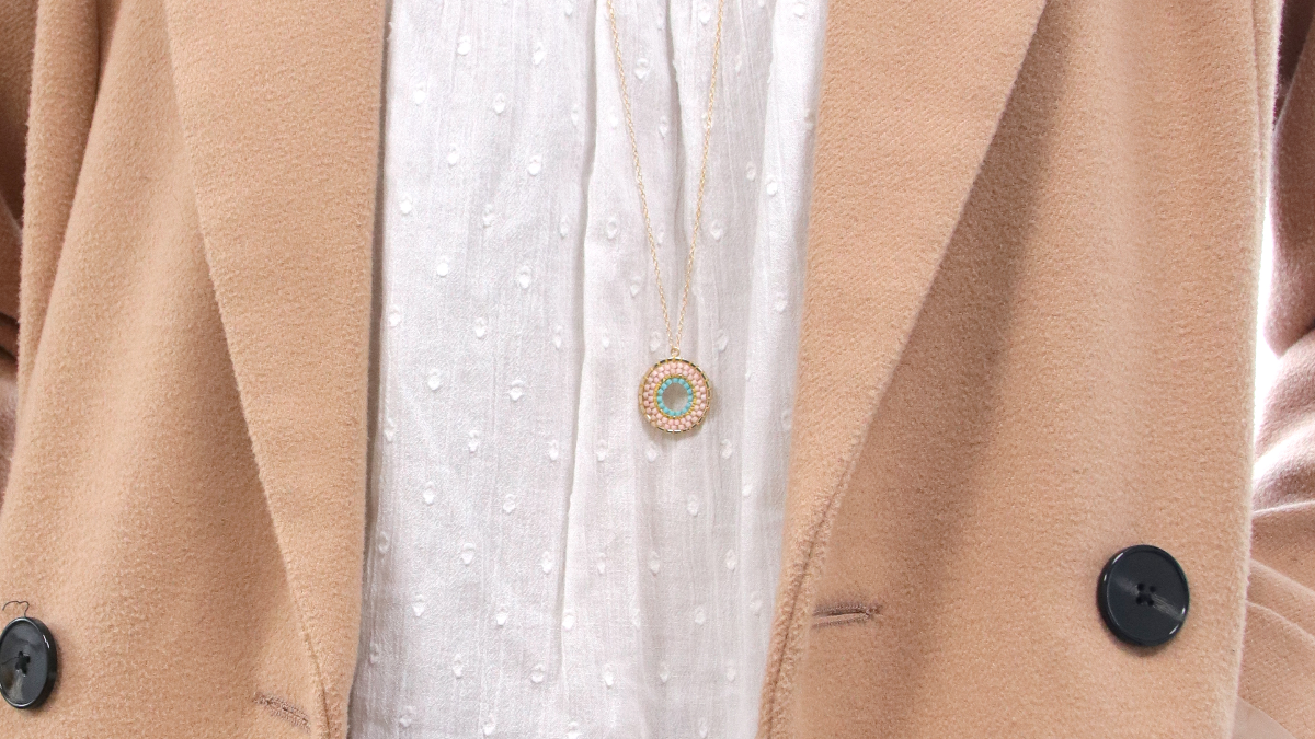 Schéma Collier Miyuki avec pendentif rond en Brick Stitch