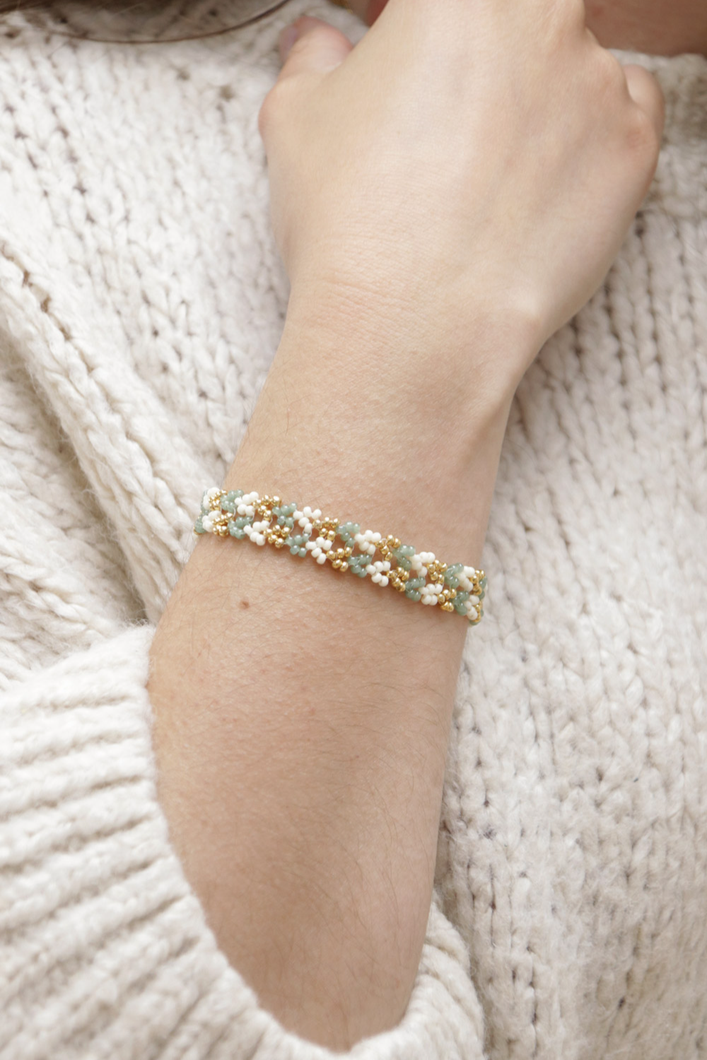 Schéma Tuto Bracelet perles de rocailles en tissage Hubble stitch double