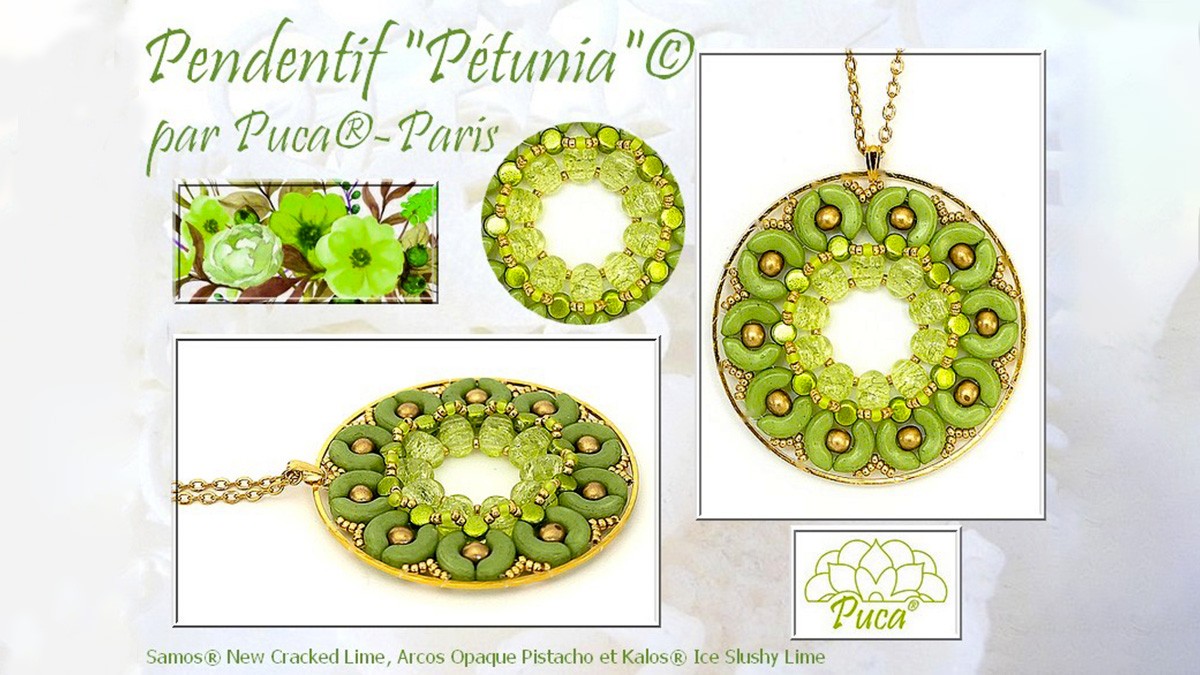 Pendentif Pétunia avec perles Samos, Kalos et Arcos par Puca®
