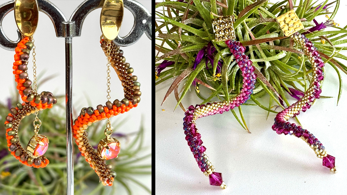 Boucles d'oreilles pendantes en tissage peyote Cellini plat effet spirale : Etape 15 Boucles d'oreilles pendantes en tissage peyote Cellini plat effet spirale : Etape 15